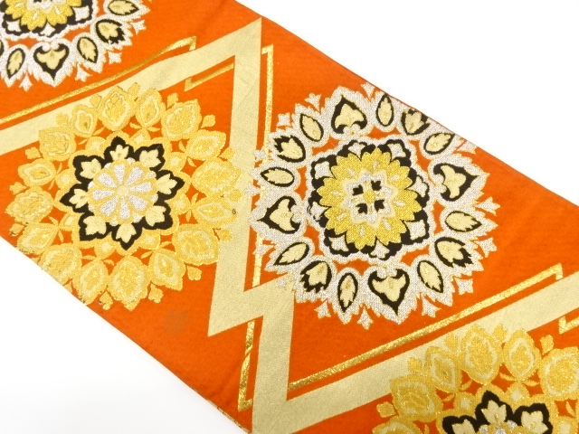 JAPANESE KIMONO / ANTIQUE FUKURO OBI / SILK / WOVEN FLORAL CREST